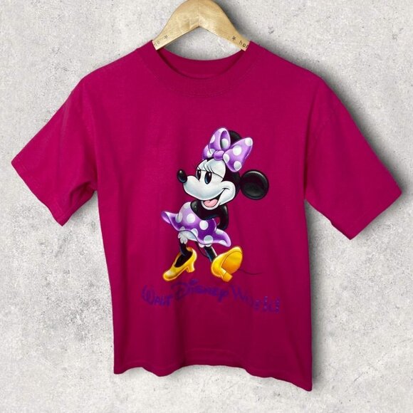 Vintage Walt Disney World Minnie Mouse Tee Pink Size Small T-Shirt Crew Neck S - Picture 1 of 10